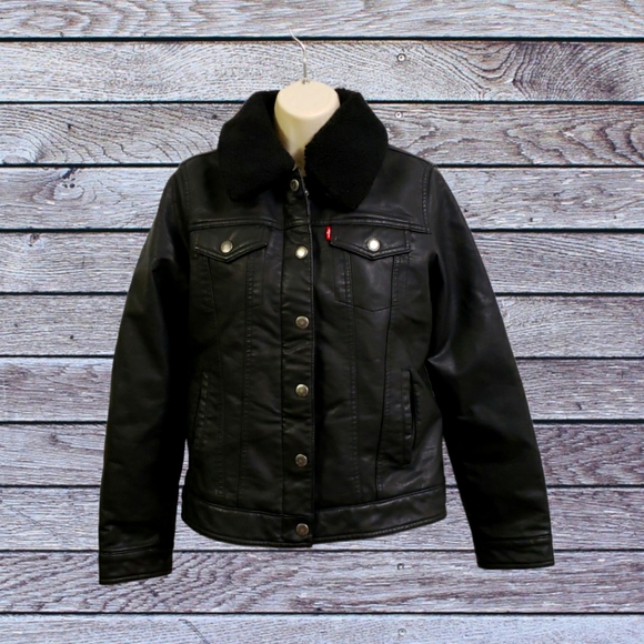 Nwt Levi's Women's Sherpa Faux Leather Trucker Jacket Size S - Picture 1 of 6